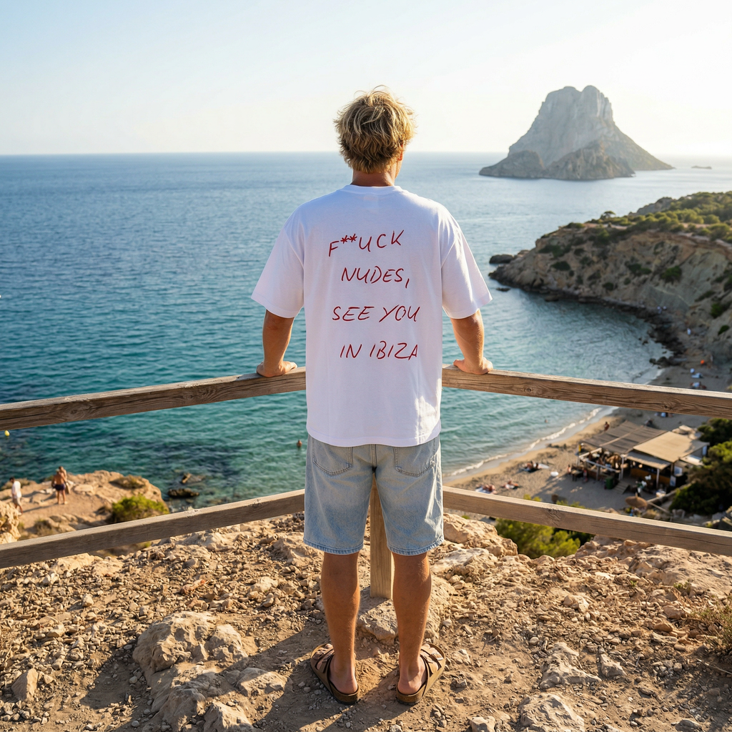 T-shirt oversize "F**UCK NUDES, SEE YOU IN IBIZA"